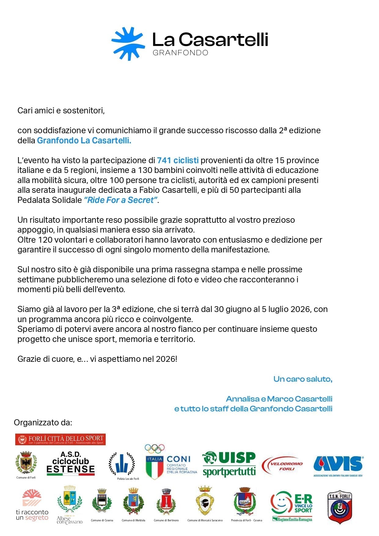 Quando lo sport diventa un abbraccio: la nostra Granfondo La Casartelli